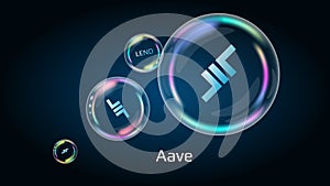 Aave LEND token symbol in soap bubble, coin DeFi project decentralized finance.