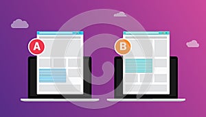 Ab a b split testing concept with two business men compare test result between 2 page of website design comparison - vector