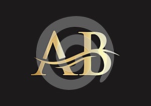 AB logo design. Initial AB letter logo vector. Swoosh letter AB logo design