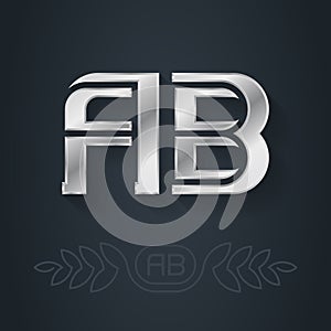 AB - Metallic 3d icon or logotype template. A and B initial silver logo. Luxury Design element with lineart option. Vector
