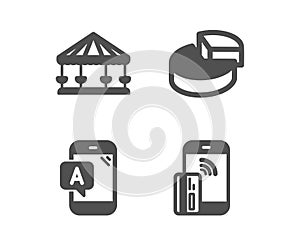 Ab testing, Carousels and Pie chart icons. Contactless payment sign. Phone test, Attraction park, 3d graph. Vector