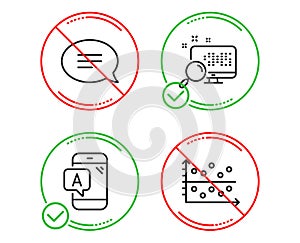 Ab testing, Chat and Search icons set. Dot plot sign. Phone test, Speech bubble, Find file. Presentation graph. Vector