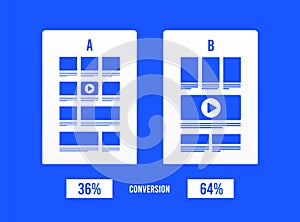 AB testing concept illustration. Split test conversion comparison. A-B websites with a different web development UI