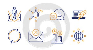 Ab testing, Dating and Reject mail icons set. Full rotation, Augmented reality and Chemical formula signs. Vector