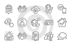 Ab testing, Hold heart and Search file icons set. Paper plane, Chat message and Vip internet signs. Vector