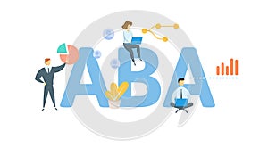 ABA, Accredited Business Accountant. Concept with keyword, people and icons. Flat vector illustration. Isolated on white