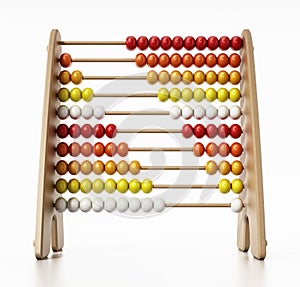 Abacus with multi colored beads isolated on white background. 3D illustration