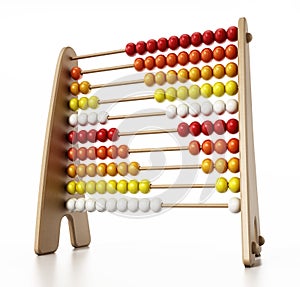 Abacus with multi colored beads isolated on white background. 3D illustration