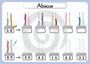 Abacus for Numbers up to 99, math worksheet for kids