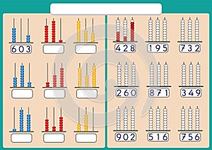 Abacus for Numbers up to 999, math worksheet for kids