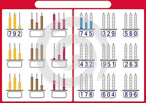 Abacus for Numbers up to 999, math worksheet for kids