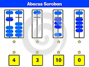 Abacus Soroban kids learn numbers with abacus, math worksheet for children Vector Illustration