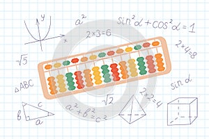 Abacus soroban for learning mental arithmetic for kids. Concept of illustration of the Japanese system of mental math.