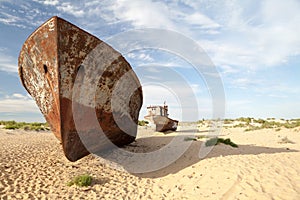 Abadoned ship in Aral Desert, Munyak, Karakalpakstan, Uzbekistan