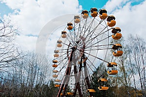 Abadonrd ferris wheel in Pripyat ghost town in Chernobyl exclusion zone, Ukraine