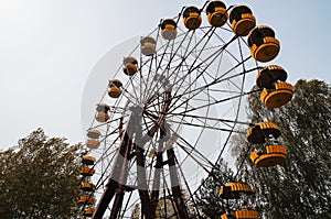Abadonrd ferris wheel in Pripyat ghost town in Chernobyl exclusion zone, Ukraine