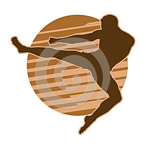 silhouette of a martial art man jump kick action pose.