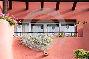 ABAMA, TENERIFE - 01 JUNE, 2022: pink buildings of the Ritz Carlton  Tenerife