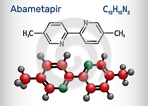Abametapir molecule. It is used to treat infestations of head lice, pediculus capitis. Structural chemical formula and molecule photo