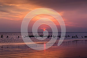 The Abana shipwreck at sunset in Lancashire, UK