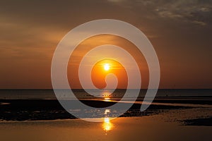 The Abana shipwreck at sunset in Lancashire, UK