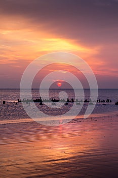 The Abana shipwreck at sunset in Lancashire, UK