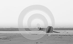 Abandon buoy at the cost of Armona Island in Black and White photo