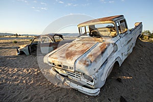 Abandon cars in the Namibian desert