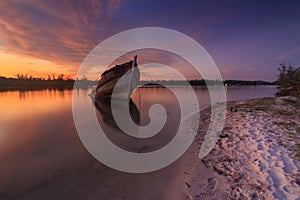 Abandon Old wreck on the shore , Borneo , Old fishing boat