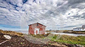 Abandon rustic red fishing shack