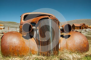 Abandoned shell of American car