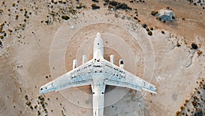Abandoned airplane in the desert of Umm Al Quwain emirate of the