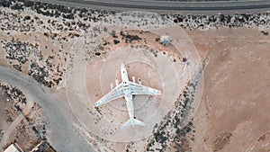 Abandoned airplane in the desert of Umm Al Quwain emirate of the