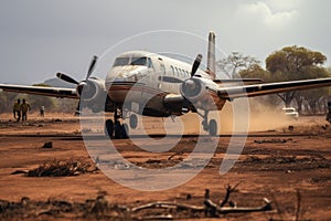 Abandoned airplane on the ground in Africa, Kenya, Africa, small prop plane, landing on dirt landing strip in Africa, AI Generated