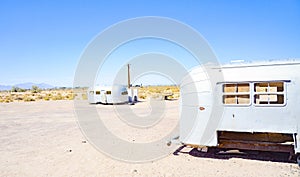 Abandoned airstream trailers in the desert