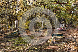 Abandoned amusement park in Pripyat ghost town, Chernobyl.