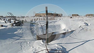 Abandoned Anadyr city in snow on far north Chukotka Russia.