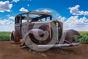 Abandoned, antique, vintage automobile circa 1930 at the Petrified Forest National Park