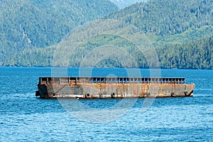 Abandoned Barge in the Chatham Sound at Prince Rupert, British Columbia, Canada