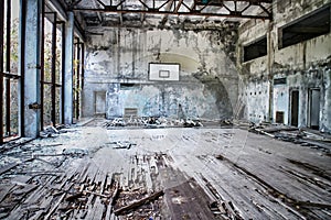 Abandoned basketball court of Pripyat, Chernobyl exclusion zone