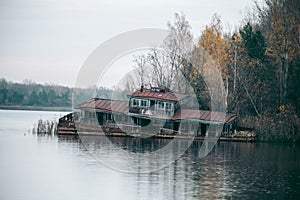 Abandoned bay on the lake in Pripyat in Chernobyl