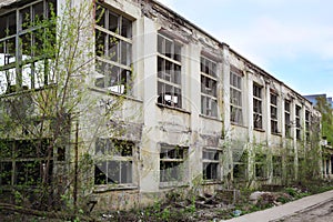 Abandoned big workshop of old factory in Samara,