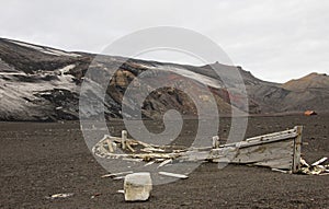 Abandoned boat in Deception Island, Antarctica.