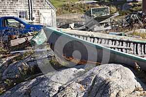 Abandoned boat in junkyard