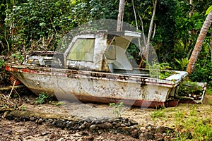 Abandoned boat on the shore of Nananu-i-Ra island, Fiji