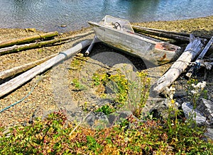 Abandoned boat on the shores of Gibsonâ€™s, British Columbia, Ca