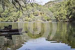 Abandoned boats in lake