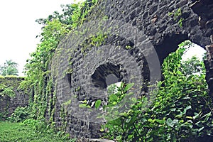 abandoned boundary wall of church at vasai, india