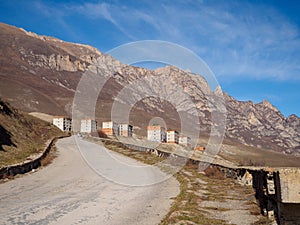 Abandoned brick houses in the village of Karmadon. Karmadon gorge