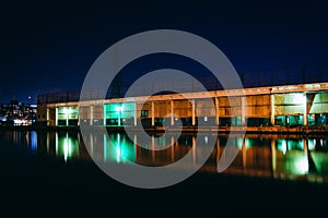 The abandoned Broadway Recreation Pier at night in Fells Point B